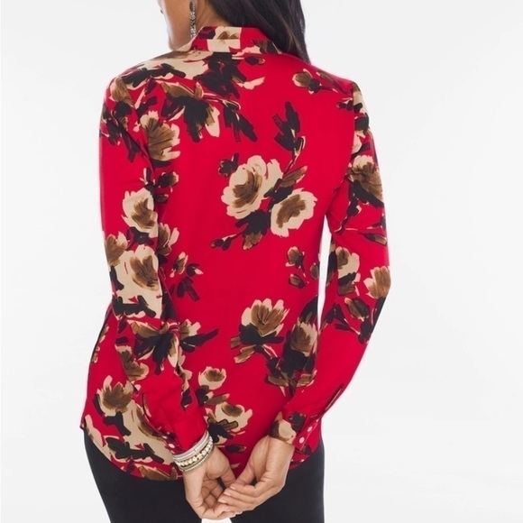 Chico's  romantic red buttoned down floral top Chico 2 (size 12) - Picture 2 of 7